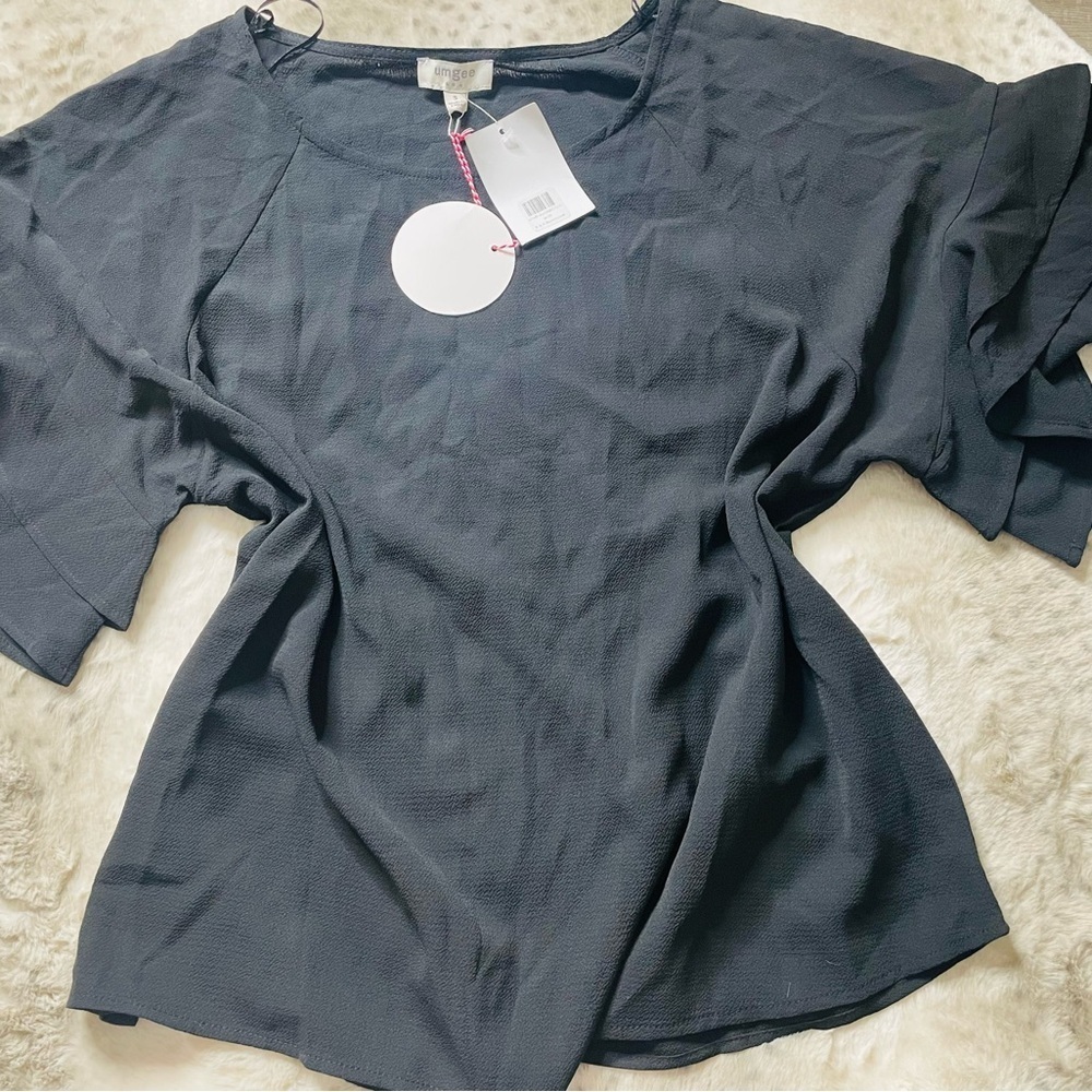 Umgee Suede-like Ruffle Sleeve Rust Wide Cropped Blouse - Picture 1 of 6